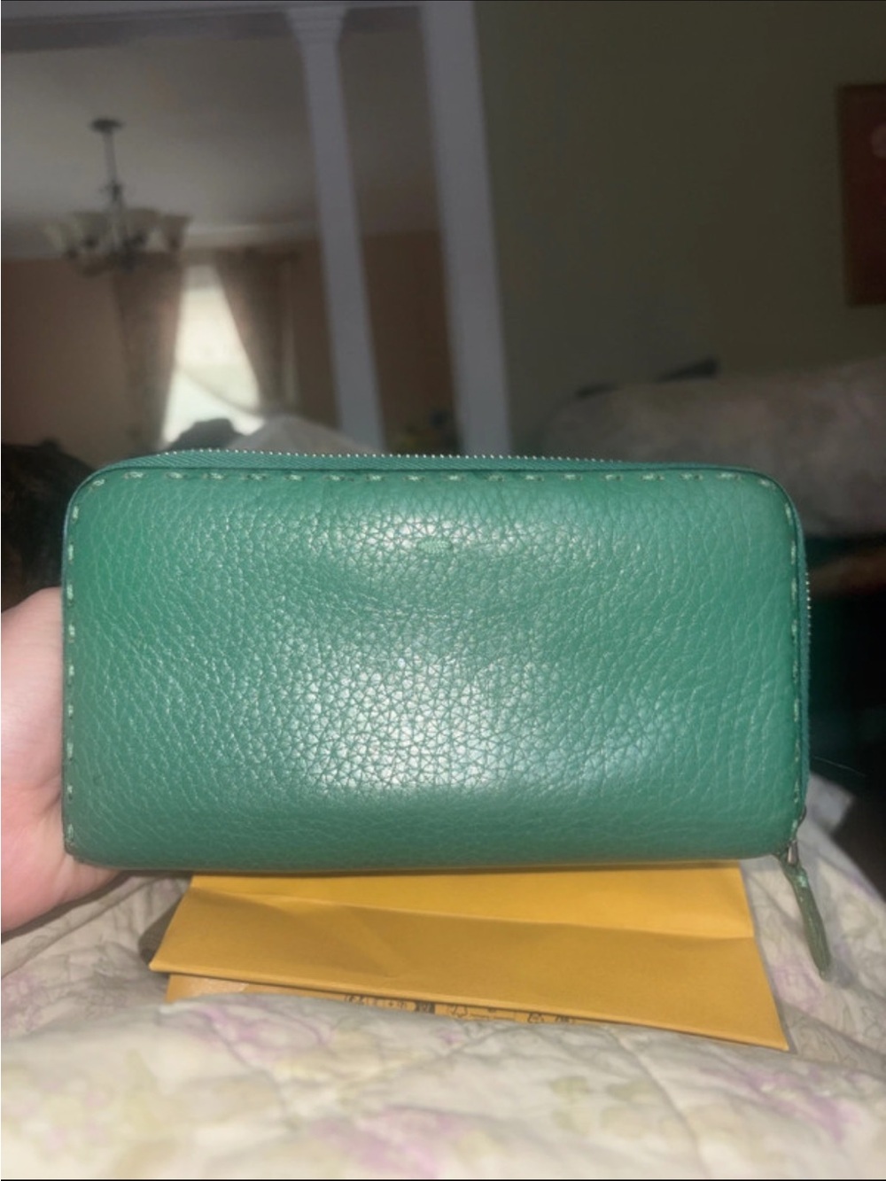 Fendi Green Leather Zip Wallet